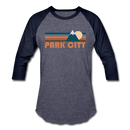 Park City, Utah Baseball T-Shirt - Retro Mountain Unisex Park City Raglan T Shirt - heather blue/navy