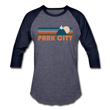 Park City, Utah Baseball T-Shirt - Retro Mountain Unisex Park City Raglan T Shirt - heather blue/navy