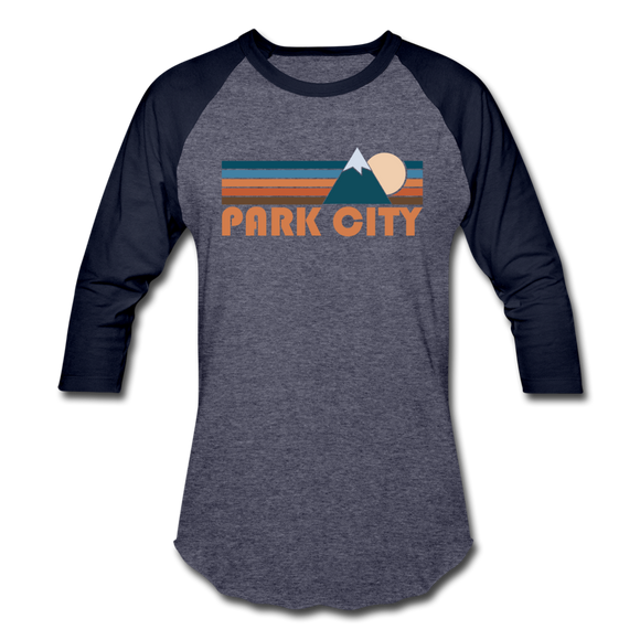 Park City, Utah Baseball T-Shirt - Retro Mountain Unisex Park City Raglan T Shirt - heather blue/navy