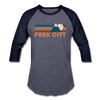 Park City, Utah Baseball T-Shirt - Retro Mountain Unisex Park City Raglan T Shirt - heather blue/navy