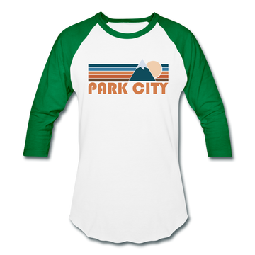 Park City, Utah Baseball T-Shirt - Retro Mountain Unisex Park City Raglan T Shirt - white/kelly green