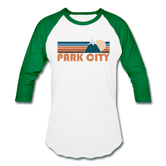 Park City, Utah Baseball T-Shirt - Retro Mountain Unisex Park City Raglan T Shirt - white/kelly green