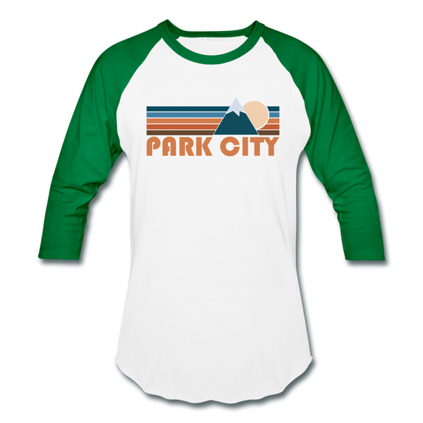 Park City, Utah Baseball T-Shirt - Retro Mountain Unisex Park City Raglan T Shirt - white/kelly green
