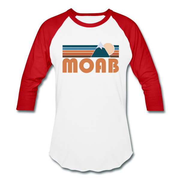 Moab, Utah Baseball T-Shirt - Retro Mountain Unisex Moab Raglan T Shirt - white/red