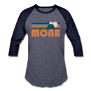 Moab, Utah Baseball T-Shirt - Retro Mountain Unisex Moab Raglan T Shirt - heather blue/navy