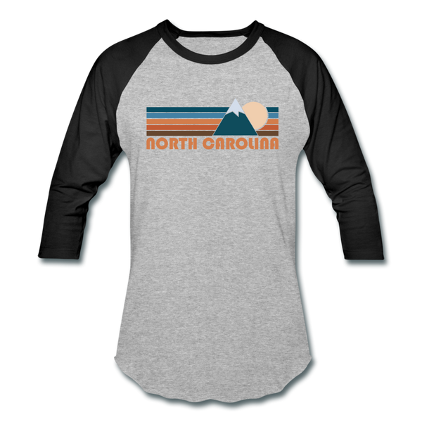 North Carolina Baseball T-Shirt - Retro Mountain Unisex North Carolina Raglan T Shirt - heather gray/black