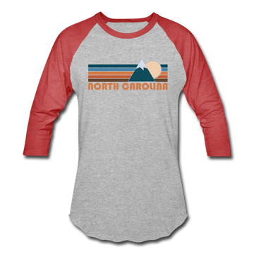 North Carolina Baseball T-Shirt - Retro Mountain Unisex North Carolina Raglan T Shirt - heather gray/red