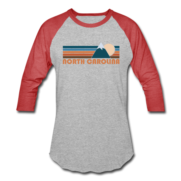 North Carolina Baseball T-Shirt - Retro Mountain Unisex North Carolina Raglan T Shirt - heather gray/red