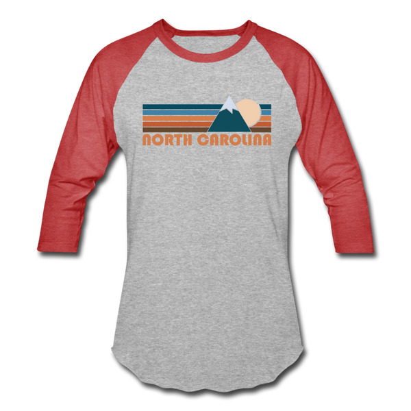 North Carolina Baseball T-Shirt - Retro Mountain Unisex North Carolina Raglan T Shirt - heather gray/red