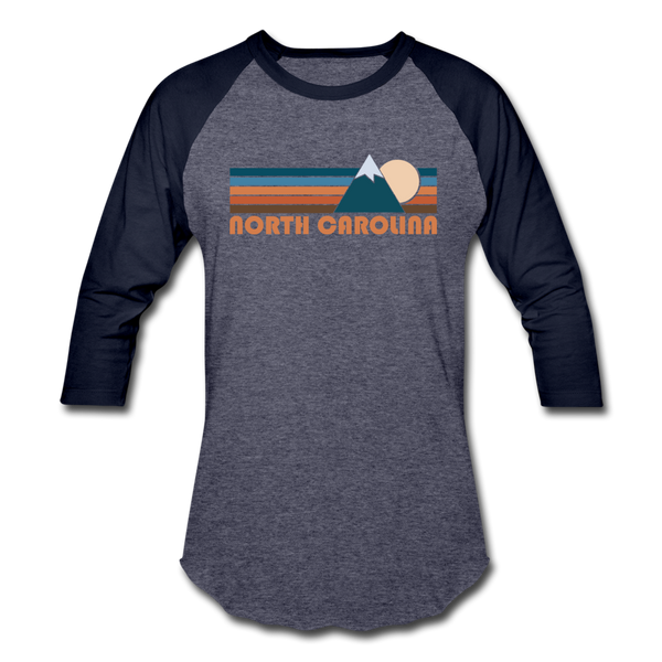 North Carolina Baseball T-Shirt - Retro Mountain Unisex North Carolina Raglan T Shirt - heather blue/navy