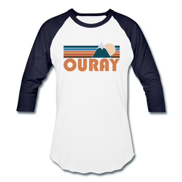 Ouray, Colorado Baseball T-Shirt - Retro Mountain Unisex Ouray Raglan T Shirt - white/navy