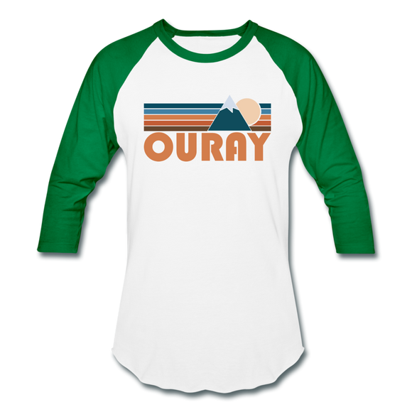 Ouray, Colorado Baseball T-Shirt - Retro Mountain Unisex Ouray Raglan T Shirt - white/kelly green