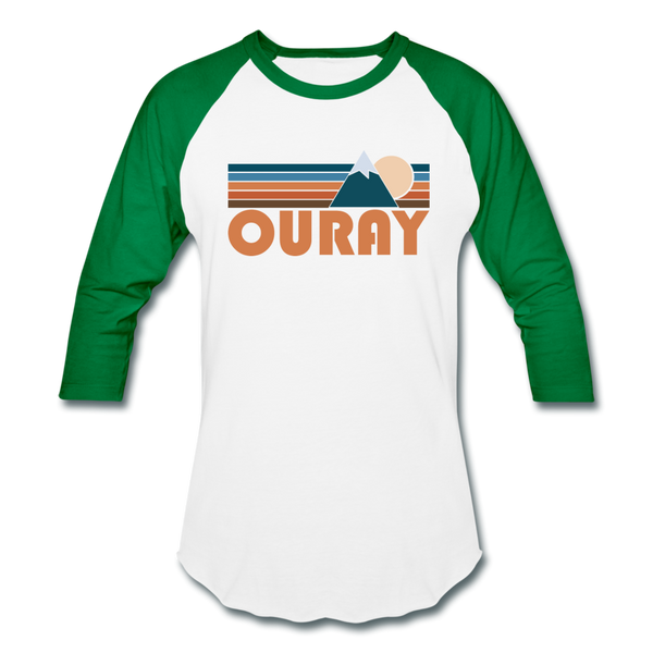 Ouray, Colorado Baseball T-Shirt - Retro Mountain Unisex Ouray Raglan T Shirt - white/kelly green