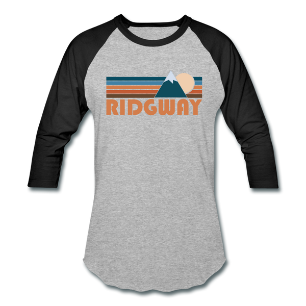 Ridgway, Colorado Baseball T-Shirt - Retro Mountain Unisex Ridgway Raglan T Shirt - heather gray/black