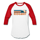 Ridgway, Colorado Baseball T-Shirt - Retro Mountain Unisex Ridgway Raglan T Shirt - white/red