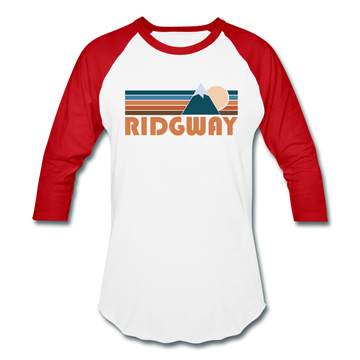 Ridgway, Colorado Baseball T-Shirt - Retro Mountain Unisex Ridgway Raglan T Shirt - white/red