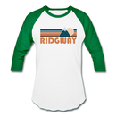 Ridgway, Colorado Baseball T-Shirt - Retro Mountain Unisex Ridgway Raglan T Shirt - white/kelly green