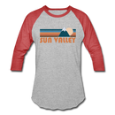 Sun Valley, Idaho Baseball T-Shirt - Retro Mountain Unisex Sun Valley Raglan T Shirt - heather gray/red