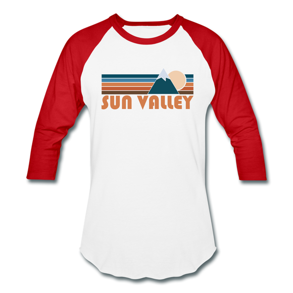 Sun Valley, Idaho Baseball T-Shirt - Retro Mountain Unisex Sun Valley Raglan T Shirt - white/red
