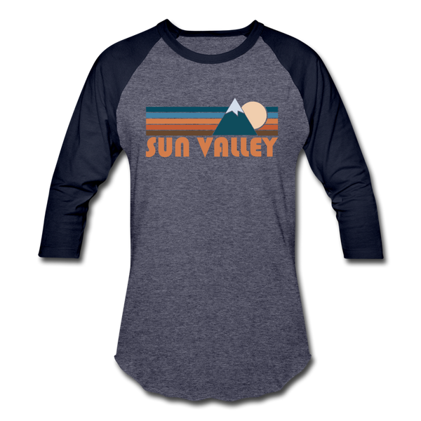Sun Valley, Idaho Baseball T-Shirt - Retro Mountain Unisex Sun Valley Raglan T Shirt - heather blue/navy