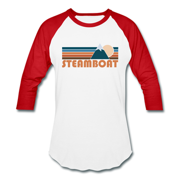Steamboat, Colorado Baseball T-Shirt - Retro Mountain Unisex Steamboat Raglan T Shirt - white/red