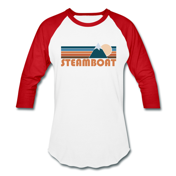 Steamboat, Colorado Baseball T-Shirt - Retro Mountain Unisex Steamboat Raglan T Shirt - white/red