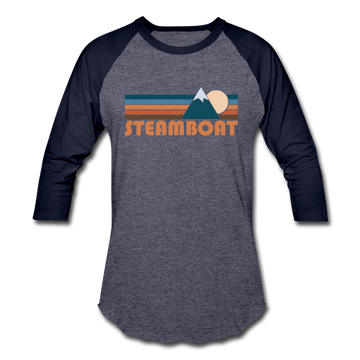 Steamboat, Colorado Baseball T-Shirt - Retro Mountain Unisex Steamboat Raglan T Shirt - heather blue/navy