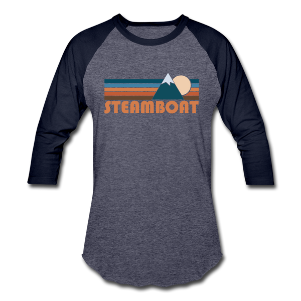 Steamboat, Colorado Baseball T-Shirt - Retro Mountain Unisex Steamboat Raglan T Shirt - heather blue/navy