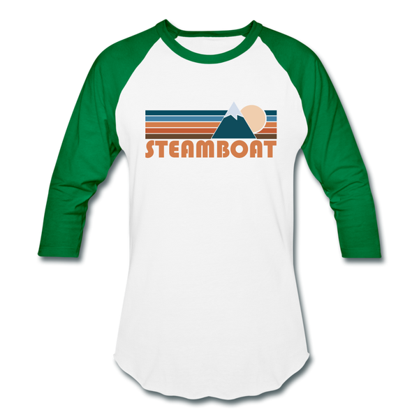 Steamboat, Colorado Baseball T-Shirt - Retro Mountain Unisex Steamboat Raglan T Shirt - white/kelly green