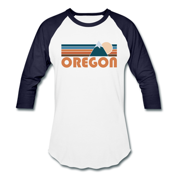 Oregon Baseball T-Shirt - Retro Mountain Unisex Oregon Raglan T Shirt - white/navy