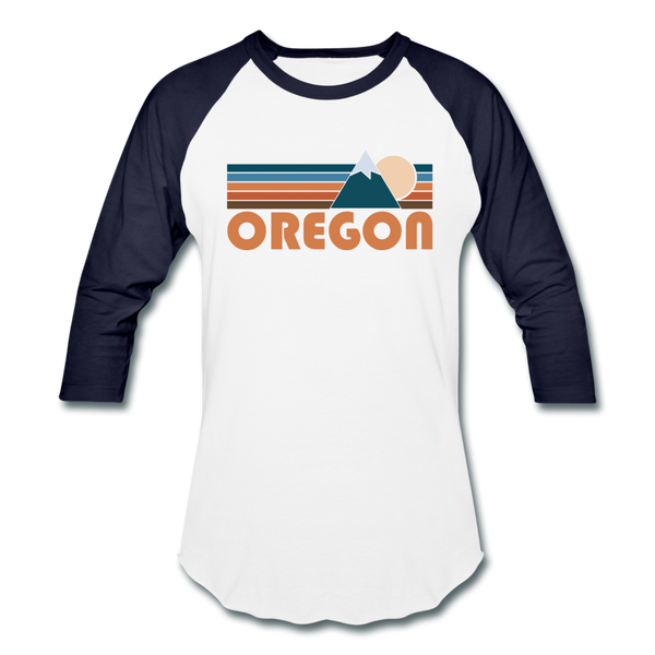 Oregon Baseball T-Shirt - Retro Mountain Unisex Oregon Raglan T Shirt - white/navy