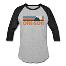 Oregon Baseball T-Shirt - Retro Mountain Unisex Oregon Raglan T Shirt - heather gray/black