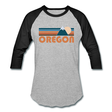 Oregon Baseball T-Shirt - Retro Mountain Unisex Oregon Raglan T Shirt - heather gray/black