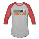 Oregon Baseball T-Shirt - Retro Mountain Unisex Oregon Raglan T Shirt - heather gray/red