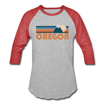 Oregon Baseball T-Shirt - Retro Mountain Unisex Oregon Raglan T Shirt - heather gray/red