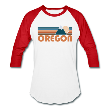 Oregon Baseball T-Shirt - Retro Mountain Unisex Oregon Raglan T Shirt - white/red