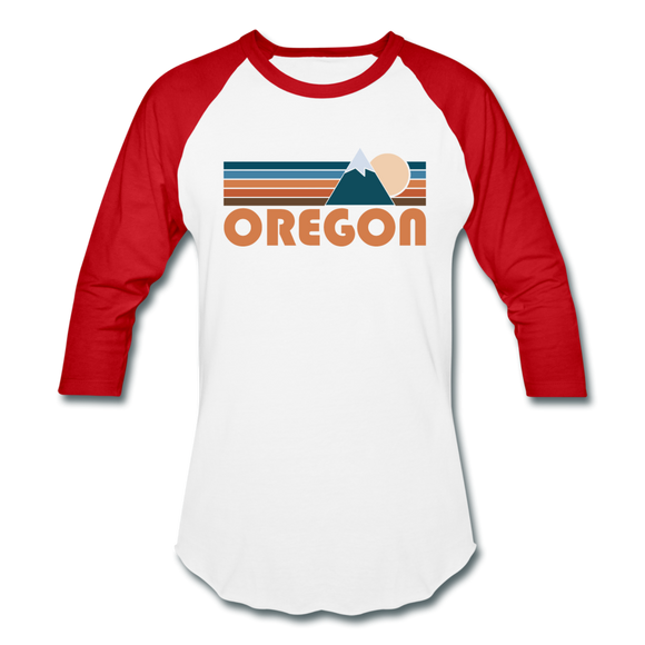 Oregon Baseball T-Shirt - Retro Mountain Unisex Oregon Raglan T Shirt - white/red