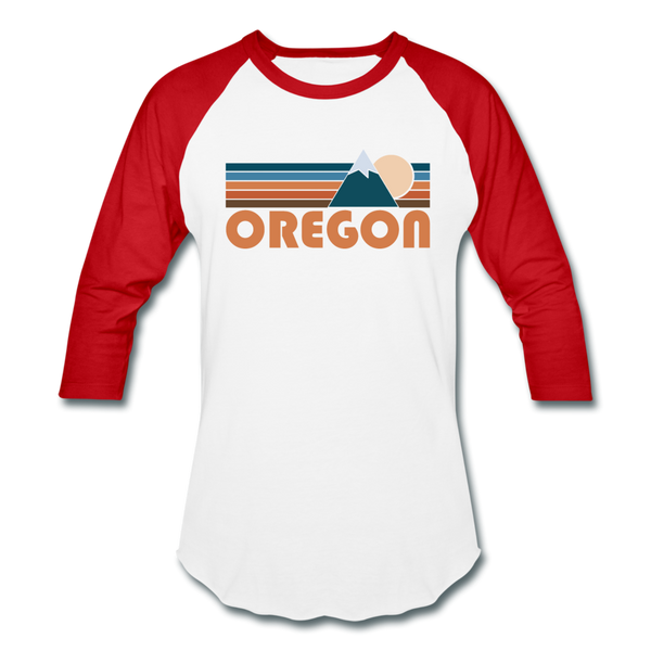 Oregon Baseball T-Shirt - Retro Mountain Unisex Oregon Raglan T Shirt - white/red
