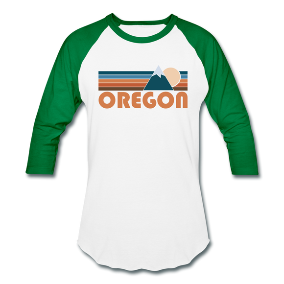 Oregon Baseball T-Shirt - Retro Mountain Unisex Oregon Raglan T Shirt - white/kelly green