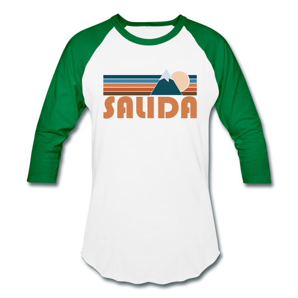 Salida, Colorado Baseball T-Shirt - Retro Mountain Unisex Salida Raglan T Shirt - white/kelly green
