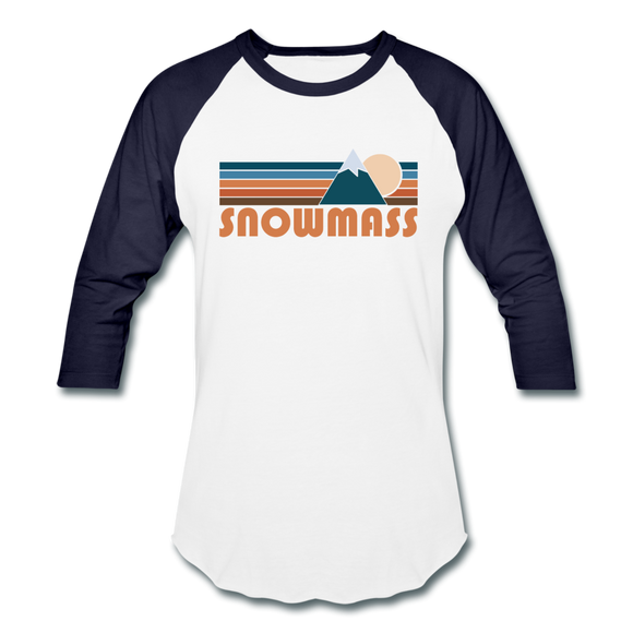 Snowmass, Colorado Baseball T-Shirt - Retro Mountain Unisex Snowmass Raglan T Shirt - white/navy