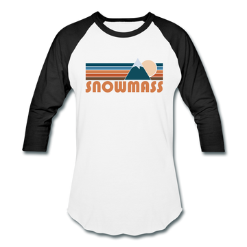 Snowmass, Colorado Baseball T-Shirt - Retro Mountain Unisex Snowmass Raglan T Shirt - white/black