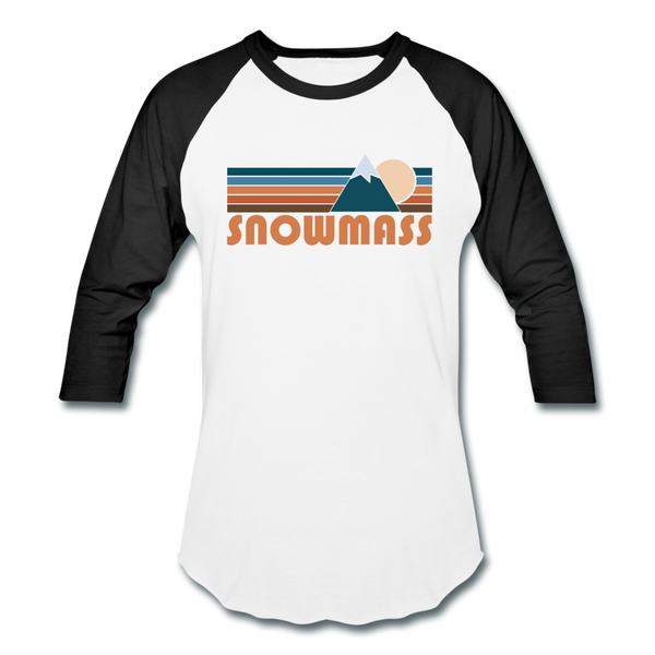Snowmass, Colorado Baseball T-Shirt - Retro Mountain Unisex Snowmass Raglan T Shirt - white/black