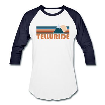 Telluride, Colorado Baseball T-Shirt - Retro Mountain Unisex Telluride Raglan T Shirt - white/navy