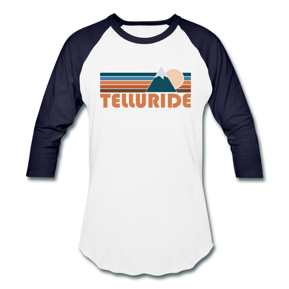 Telluride, Colorado Baseball T-Shirt - Retro Mountain Unisex Telluride Raglan T Shirt - white/navy