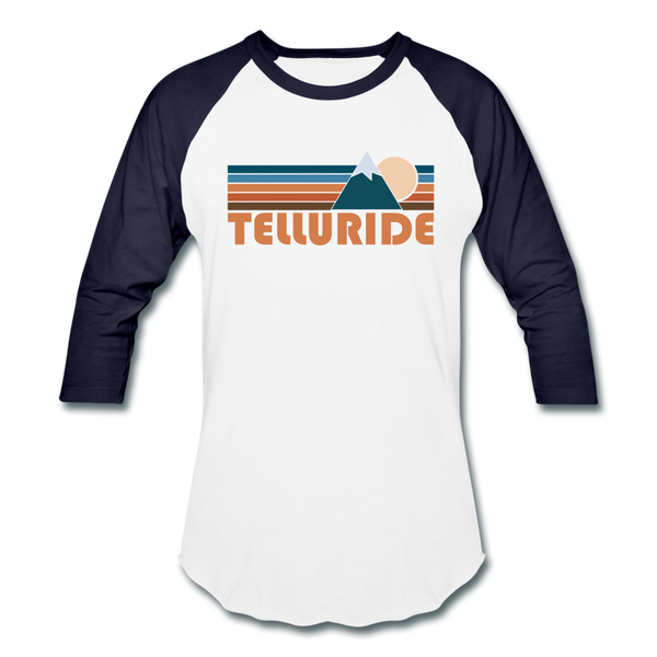 Telluride, Colorado Baseball T-Shirt - Retro Mountain Unisex Telluride Raglan T Shirt - white/navy
