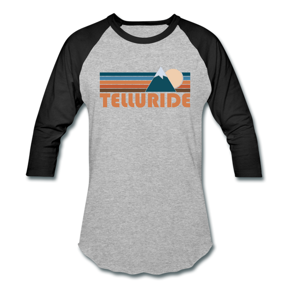 Telluride, Colorado Baseball T-Shirt - Retro Mountain Unisex Telluride Raglan T Shirt - heather gray/black