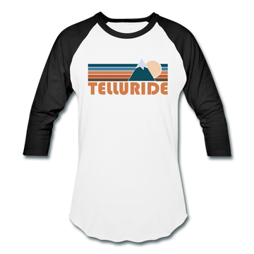 Telluride, Colorado Baseball T-Shirt - Retro Mountain Unisex Telluride Raglan T Shirt - white/black