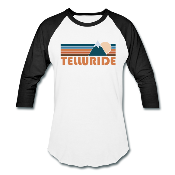 Telluride, Colorado Baseball T-Shirt - Retro Mountain Unisex Telluride Raglan T Shirt - white/black
