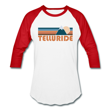 Telluride, Colorado Baseball T-Shirt - Retro Mountain Unisex Telluride Raglan T Shirt - white/red